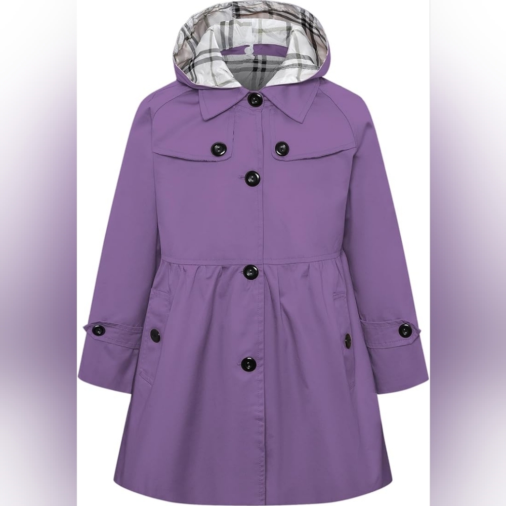 Betusline Girl's Single Breasted Trench Coat Dress Coat Outerwear Removable hood - Picture 11 of 12